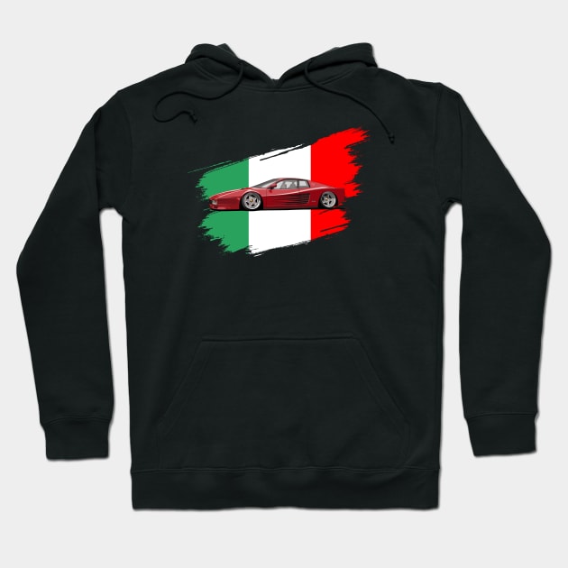 Classic Italy Flag Italia Motorsport Testarossa Car Hoodie by Automotive Apparel & Accessoires